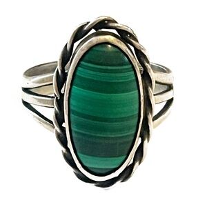 Sterling Silver Malachite Ring Size 7.5